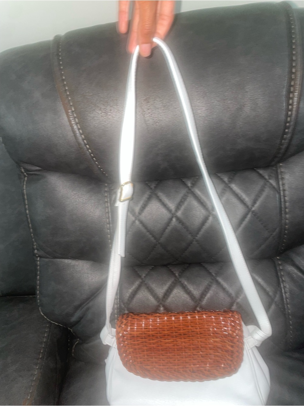 Woven Accent Crossbody Bag in White and Brown